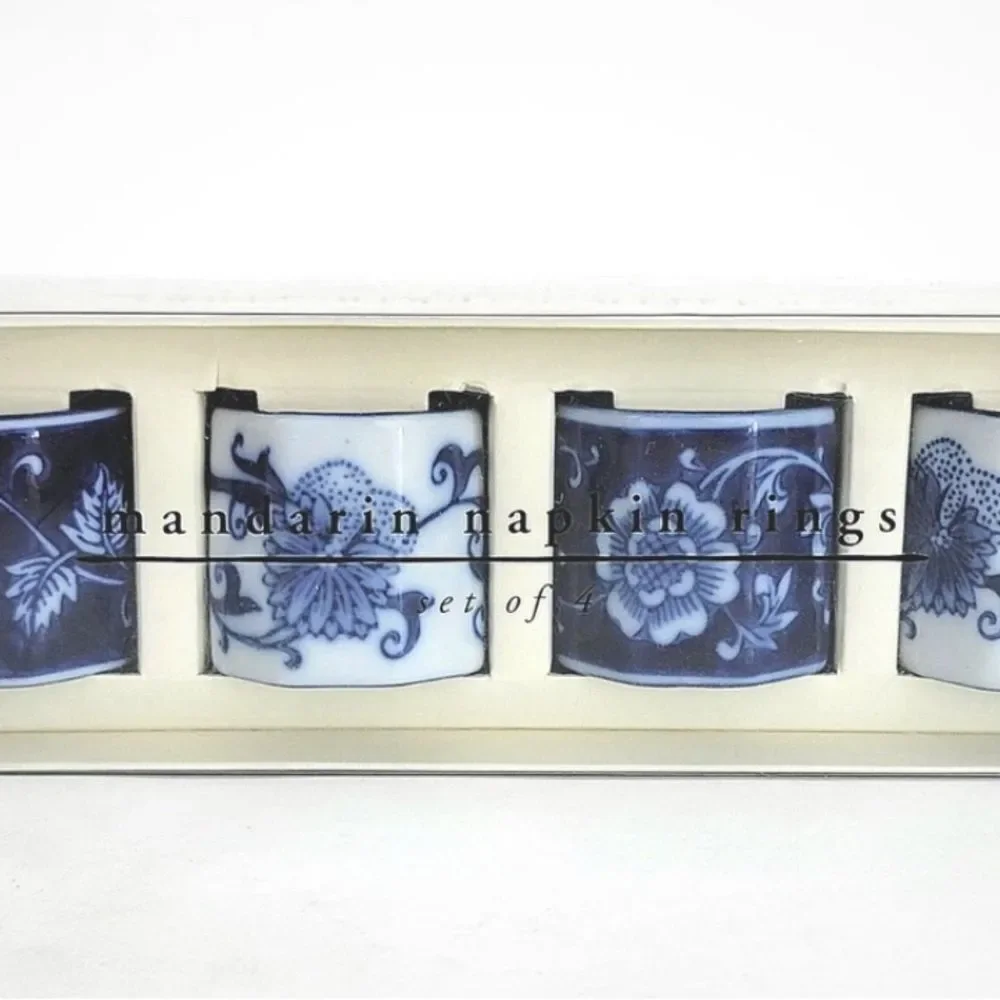 Pier 1 Blue and White Porcelain Napkin Rings 3 boxes
